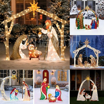 Geležinė Kalėdinė kiemo skulptūra – laimingos šeimos iš trijų asmenų figūra, lazeriu išpjauta, kategorija: personažai, tinkama kiemui, biurui ir šventyklai