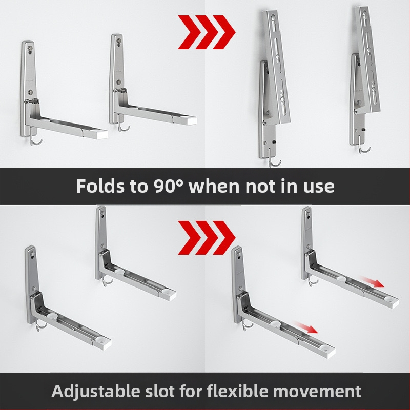 Стенно монтиран рафт за микровълнова печка, 304 неръждаема стомана, огледално покритие, сгъваем и регулиуем, товароподемност 100 кг