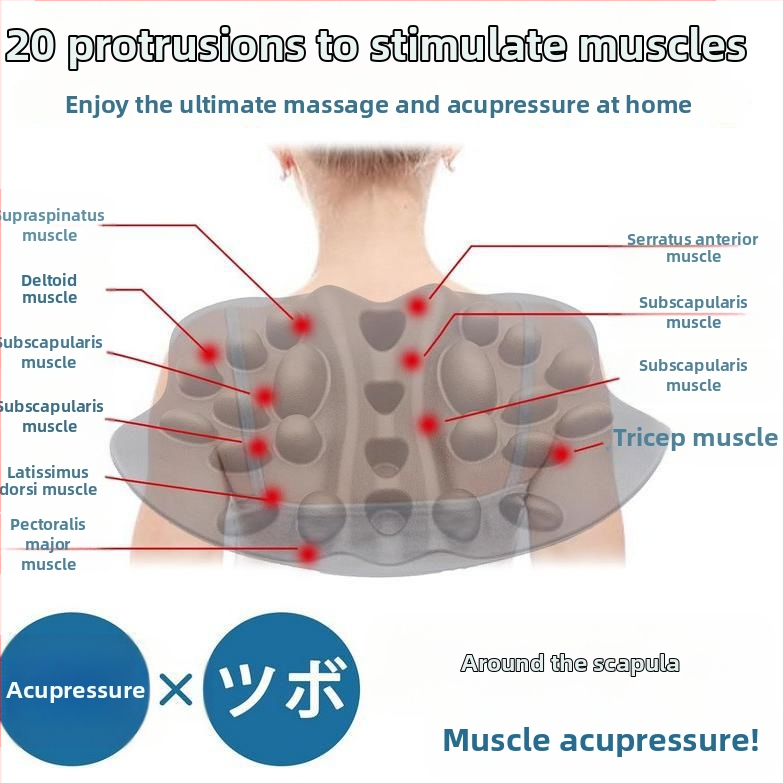 Masažo pagalvė kaklui, nugarai ir juosmeniui – 6+ galvos, PU oda, mechaninis masažas su vienu greičiu, stačiakampio trapezoidinės formos