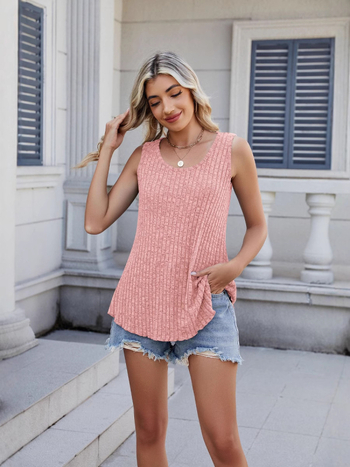 Női ujjatlan kötött felső kerek nyakkal, laza szabás (Poliészter, Magas rugalmasság, Tavasz 2025)