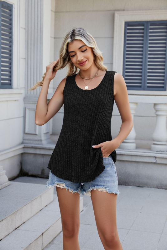 Női ujjatlan kötött felső kerek nyakkal, laza szabás (Poliészter, Magas rugalmasság, Tavasz 2025)