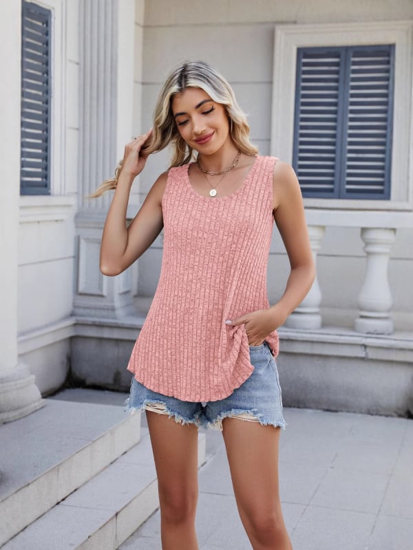 Női ujjatlan kötött felső kerek nyakkal, laza szabás (Poliészter, Magas rugalmasság, Tavasz 2025)