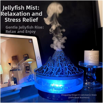 Υγραντήρας με έμπνευση από ηφαιστειακή λάβα, αρωματοθεραπεία σε σχήμα μεδουσάς, 3 έξοδοι ομίχλης, τηλεχειριστήριο, ήσυχη λειτουργία, νυχτερινό φως, δεξαμενή >10 L, κάλυψη 41–60 τ.μ.