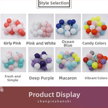 LED гирлянд със памучни топчета – 10 гнезда, 3V вход, 6500 lm, IP43, 60000 ч живот, пластмасов корпус