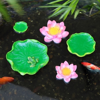 Műgyanta lebegő víz dekoráció lótuszlevél és béka motívummal, kerthez, tavakhoz és erkélyhez (Márka: Green Paper; Anyag: Gyanta; Stílus: Pastoral; Kivitelezés: Gravírozás)