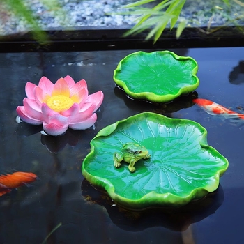 Műgyanta lebegő víz dekoráció lótuszlevél és béka motívummal, kerthez, tavakhoz és erkélyhez (Márka: Green Paper; Anyag: Gyanta; Stílus: Pastoral; Kivitelezés: Gravírozás)