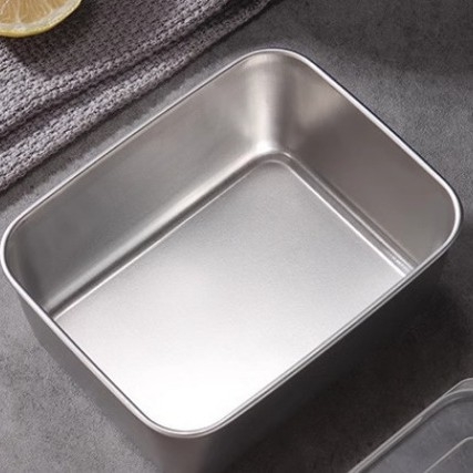 Τετράγωνο δοχείο φαγητού από ανοξείδωτο ατσάλι με καπάκι για αποθήκευση στην κουζίνα, χωρητικότητα 0.3–3 L