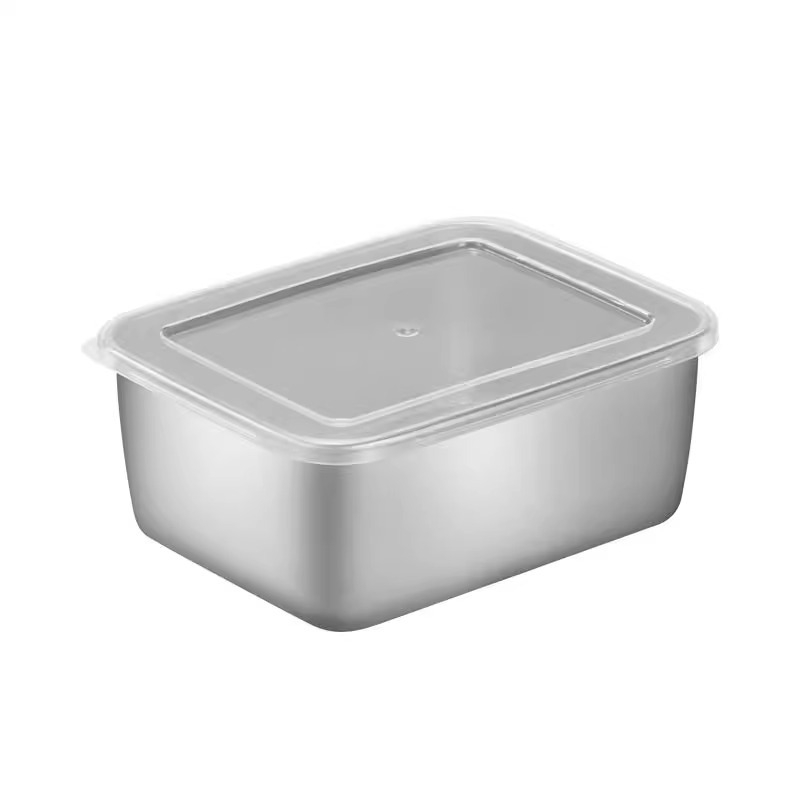Τετράγωνο δοχείο φαγητού από ανοξείδωτο ατσάλι με καπάκι για αποθήκευση στην κουζίνα, χωρητικότητα 0.3–3 L