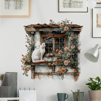 PVC τοίχος αυτοκόλλητο - αδιάβροχη διακόσμηση τοίχου με λουλούδια και χαριτωμένα ζώα για σαλόνι, μπάνιο, είσοδο