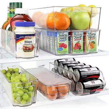 Пластмасова кутия за съхранение в хладилник с издърпващ се механизъм – организатор за консерви и бутилки за напитки, прост дизайн, запазва свежест