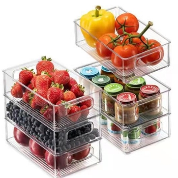 Пластмасова кутия за съхранение в хладилник с издърпващ се механизъм – организатор за консерви и бутилки за напитки, прост дизайн, запазва свежест