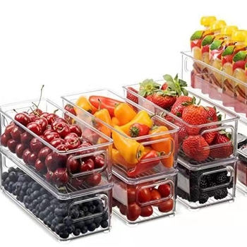 Пластмасова кутия за съхранение в хладилник с издърпващ се механизъм – организатор за консерви и бутилки за напитки, прост дизайн, запазва свежест