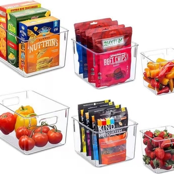 Пластмасова кутия за съхранение в хладилник с издърпващ се механизъм – организатор за консерви и бутилки за напитки, прост дизайн, запазва свежест