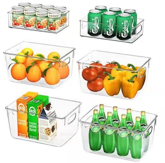 Пластмасова кутия за съхранение в хладилник с издърпващ се механизъм – организатор за консерви и бутилки за напитки, прост дизайн, запазва свежест
