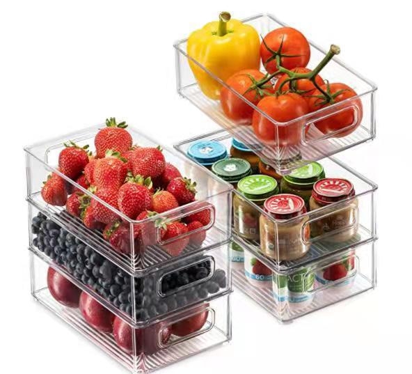 Пластмасова кутия за съхранение в хладилник с издърпващ се механизъм – организатор за консерви и бутилки за напитки, прост дизайн, запазва свежест