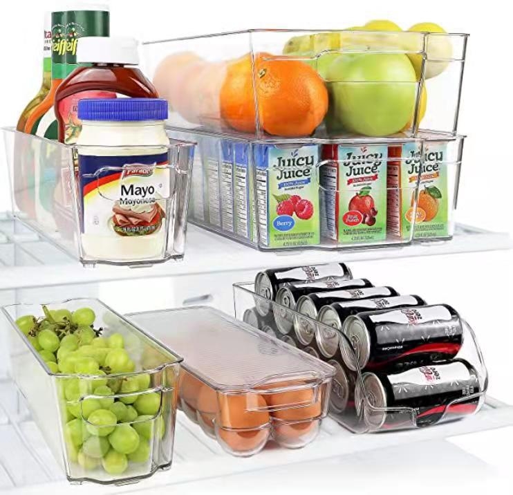 Пластмасова кутия за съхранение в хладилник с издърпващ се механизъм – организатор за консерви и бутилки за напитки, прост дизайн, запазва свежест