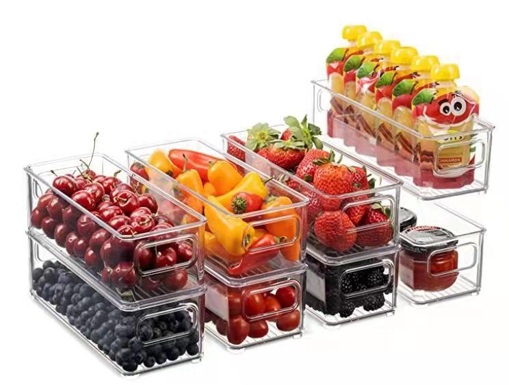 Пластмасова кутия за съхранение в хладилник с издърпващ се механизъм – организатор за консерви и бутилки за напитки, прост дизайн, запазва свежест