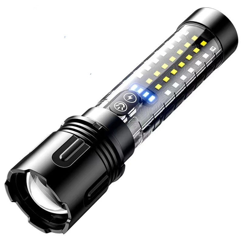 Lézeres zseblámpa hosszú hatótávolsággal, beépített 1800 mAh akkumulátor, 10 W, alumínium ötvözet test, hatótávolság több mint 500 m