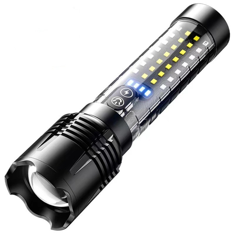 Lézeres zseblámpa hosszú hatótávolsággal, beépített 1800 mAh akkumulátor, 10 W, alumínium ötvözet test, hatótávolság több mint 500 m