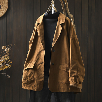 Naiste topelttaskuline jakk, pikkade varrukatega, ülikonna krae, 95% puuvill, retro stiil