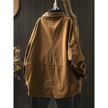 Γυναικείο τζάκετ με διπλές τσέπες, μακριά μανίκια, γιακά σακακιού, 95% βαμβάκι, ρετρό στυλ