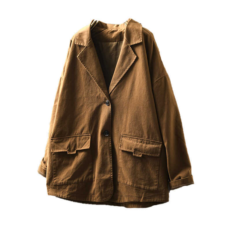 Naiste topelttaskuline jakk, pikkade varrukatega, ülikonna krae, 95% puuvill, retro stiil