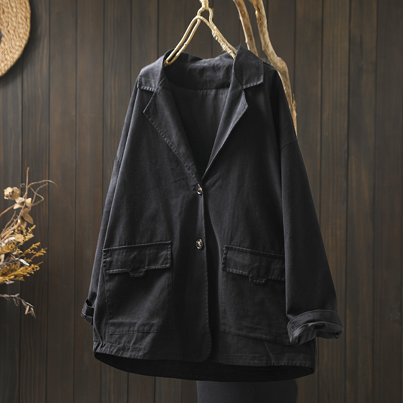 Naiste topelttaskuline jakk, pikkade varrukatega, ülikonna krae, 95% puuvill, retro stiil