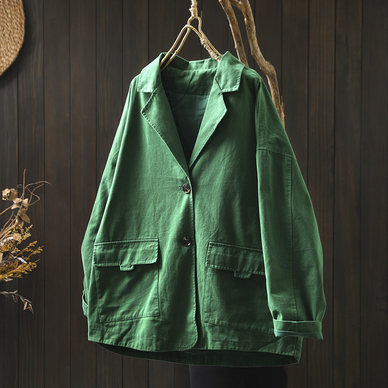 Naiste topelttaskuline jakk, pikkade varrukatega, ülikonna krae, 95% puuvill, retro stiil