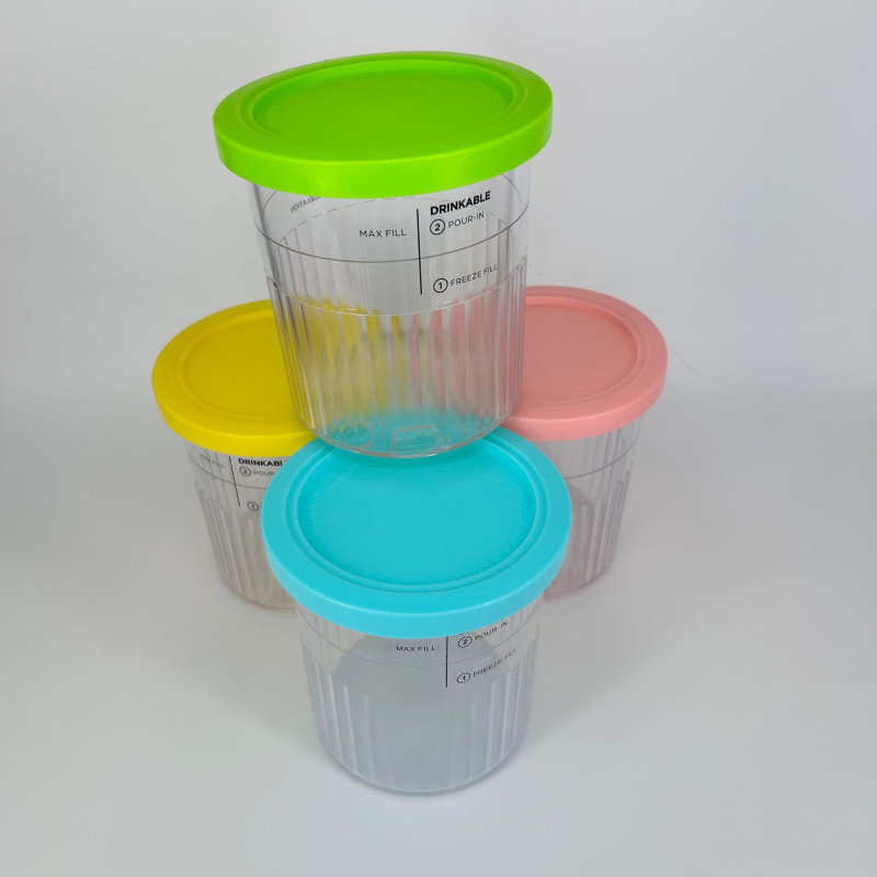 Plastikinė ledų laikymo talpykla, talpa 501–800 ml, apvali forma, tinkama naudoti mikrobangų krosnelėje, prekės ženklas 543