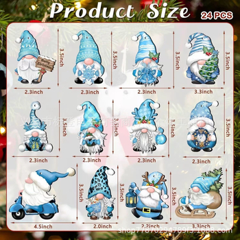 24 τεμάχια ξύλινες διακοσμήσεις Χριστουγέννων για κρέμασμα – θεμα Άγιος Βασίλης-Ξωτικό, μοντέρνος μινιμαλισμός