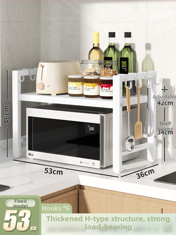 Разтегателен двуетажен кухненски рафт за съхранение, подходящ за плот или стенен монтаж, рафт за микровълнова печка, без монтаж