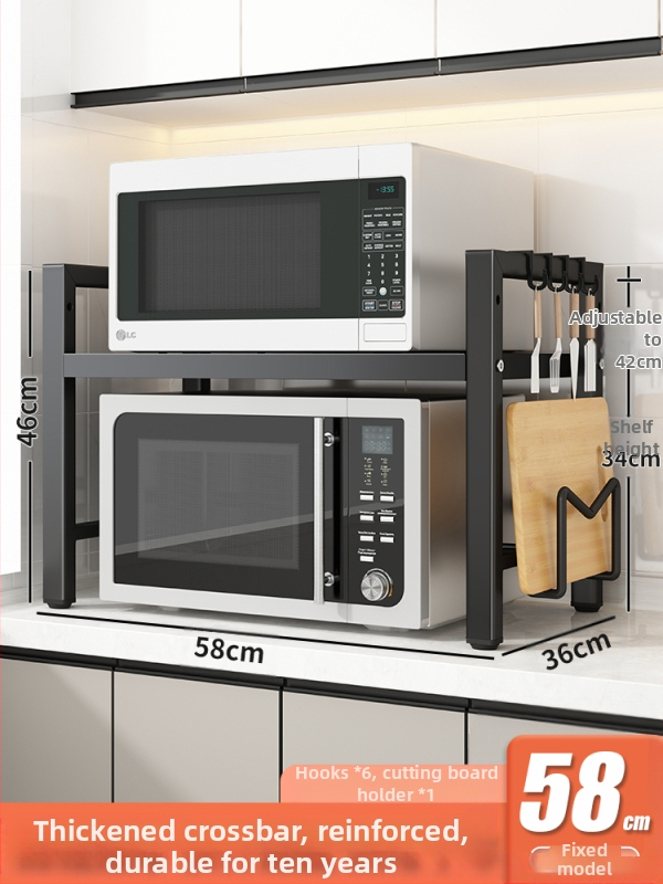 Разтегателен двуетажен кухненски рафт за съхранение, подходящ за плот или стенен монтаж, рафт за микровълнова печка, без монтаж