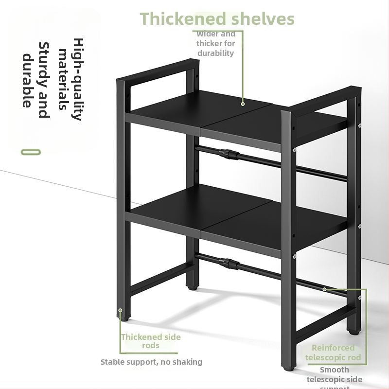 Разтегателен двуетажен кухненски рафт за съхранение, подходящ за плот или стенен монтаж, рафт за микровълнова печка, без монтаж
