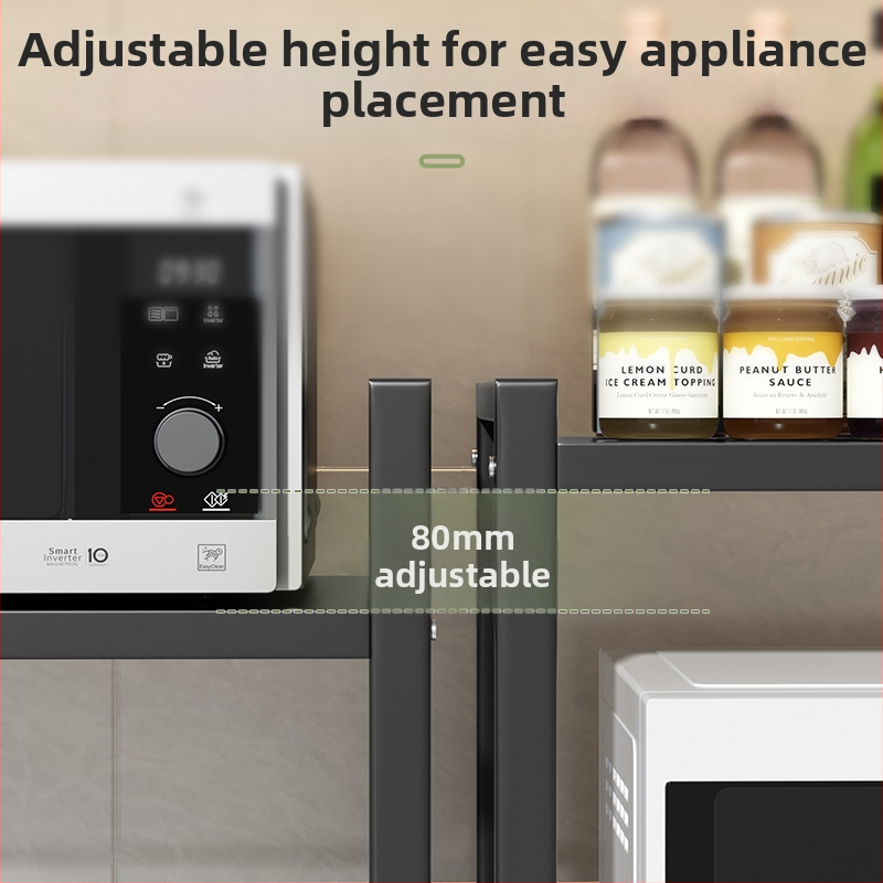 Разтегателен двуетажен кухненски рафт за съхранение, подходящ за плот или стенен монтаж, рафт за микровълнова печка, без монтаж