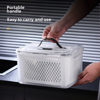 Πλαστικό κλειστό κουτί γεύματος με χειρολαβή και κάδο αποστράγγισης, συμβατό με φούρνο μικροκυμάτων, ορθογώνιο μπέντο δοχείο