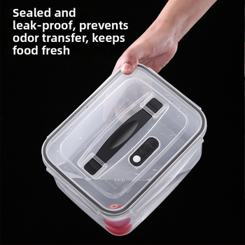 Πλαστικό κλειστό κουτί γεύματος με χειρολαβή και κάδο αποστράγγισης, συμβατό με φούρνο μικροκυμάτων, ορθογώνιο μπέντο δοχείο