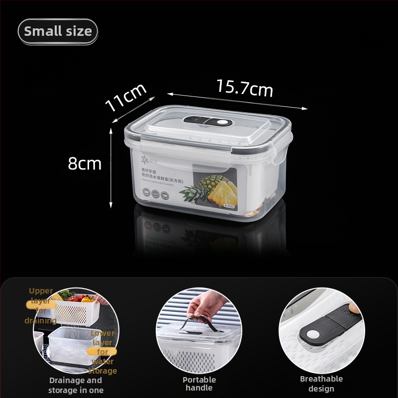 Πλαστικό κλειστό κουτί γεύματος με χειρολαβή και κάδο αποστράγγισης, συμβατό με φούρνο μικροκυμάτων, ορθογώνιο μπέντο δοχείο