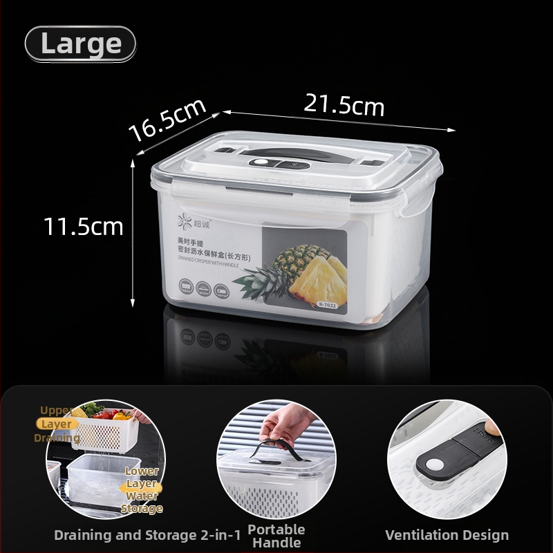 Πλαστικό κλειστό κουτί γεύματος με χειρολαβή και κάδο αποστράγγισης, συμβατό με φούρνο μικροκυμάτων, ορθογώνιο μπέντο δοχείο