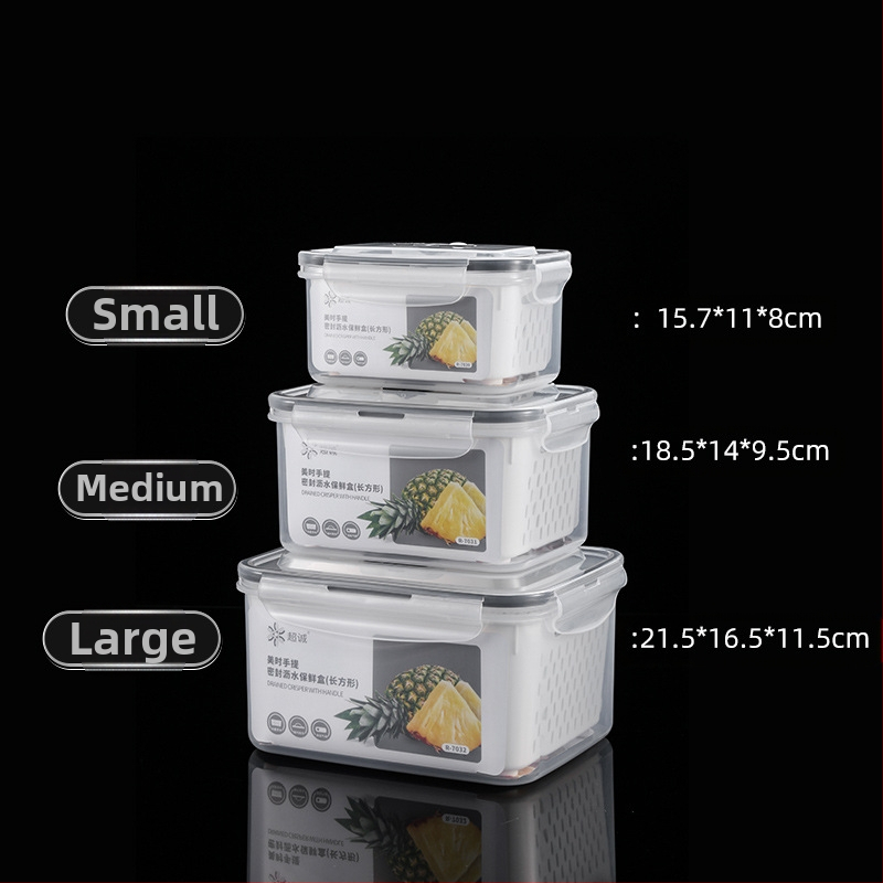 Πλαστικό κλειστό κουτί γεύματος με χειρολαβή και κάδο αποστράγγισης, συμβατό με φούρνο μικροκυμάτων, ορθογώνιο μπέντο δοχείο