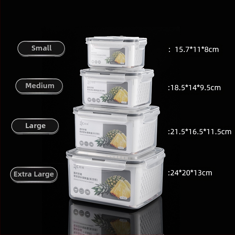 Πλαστικό κλειστό κουτί γεύματος με χειρολαβή και κάδο αποστράγγισης, συμβατό με φούρνο μικροκυμάτων, ορθογώνιο μπέντο δοχείο