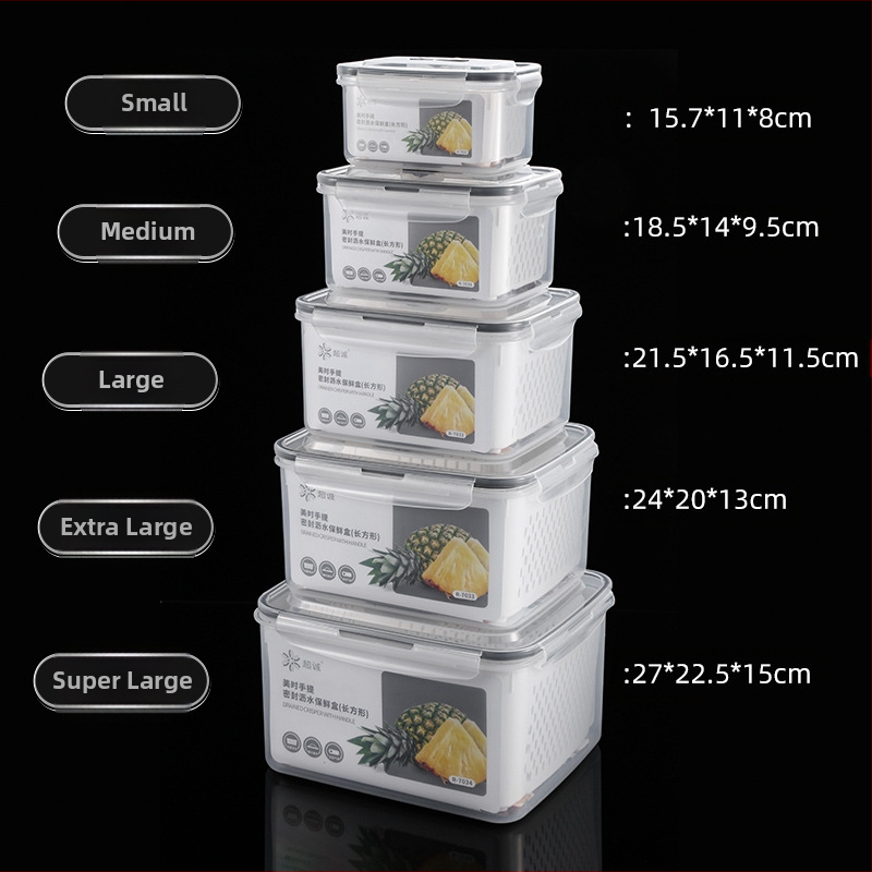 Πλαστικό κλειστό κουτί γεύματος με χειρολαβή και κάδο αποστράγγισης, συμβατό με φούρνο μικροκυμάτων, ορθογώνιο μπέντο δοχείο