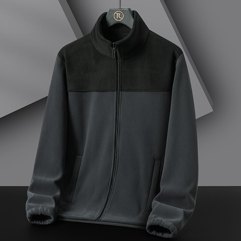 Jachetă din fleece cu guler înalt, stil cardigan, material polar fleece și căptușeală, model contrastant