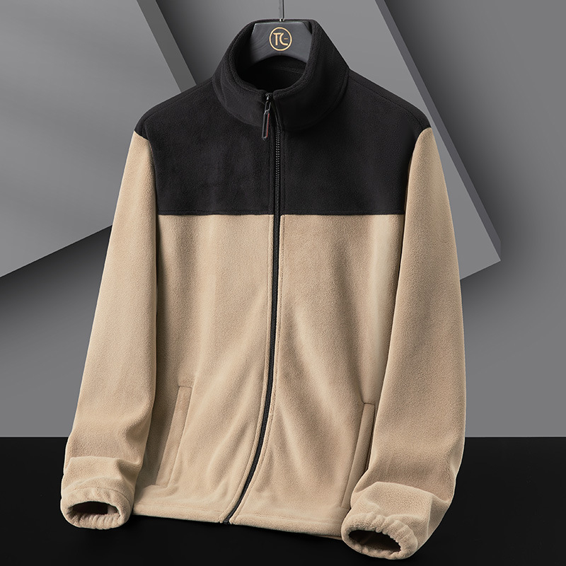 Jachetă din fleece cu guler înalt, stil cardigan, material polar fleece și căptușeală, model contrastant