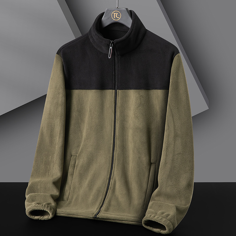 Jachetă din fleece cu guler înalt, stil cardigan, material polar fleece și căptușeală, model contrastant