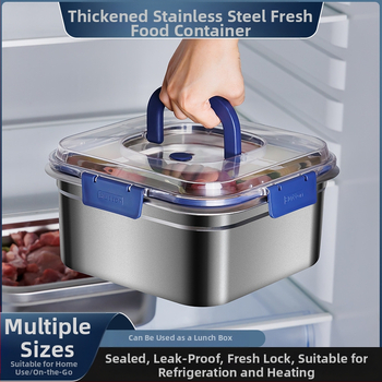 Cutie din oțel inoxidabil pentru conservare, formă pătrată, capacitate 2,1–3 L, menține prospețimea, compatibil cu microunde