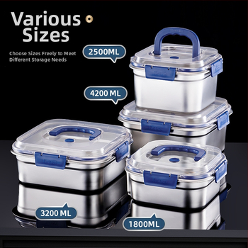 Κουτί από ανοξείδωτο ατσάλι για αποθήκευση τροφίμων, τετράγωνο σχήμα, χωρητικότητα 2,1–3 L, διατηρεί φρεσκάδα, συμβατό με φούρνο μικροκυμάτων