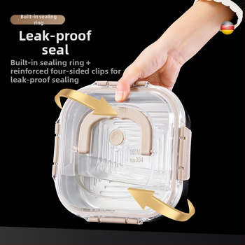 Κουτί από ανοξείδωτο ατσάλι για αποθήκευση τροφίμων, τετράγωνο σχήμα, χωρητικότητα 2,1–3 L, διατηρεί φρεσκάδα, συμβατό με φούρνο μικροκυμάτων