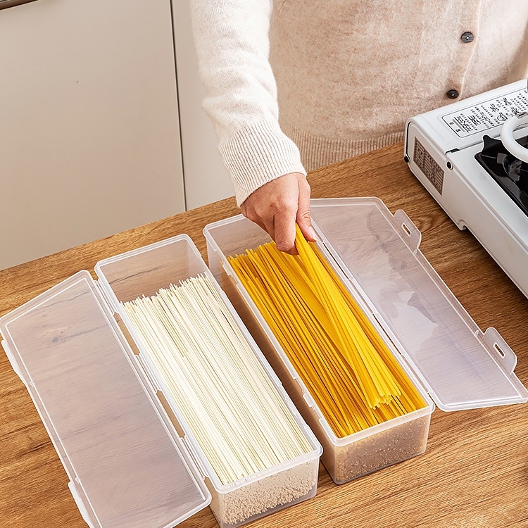 Makaronų laikymo dėžutė, stačiakampė, didelė talpa, sandarus dangtelis, PP medžiaga