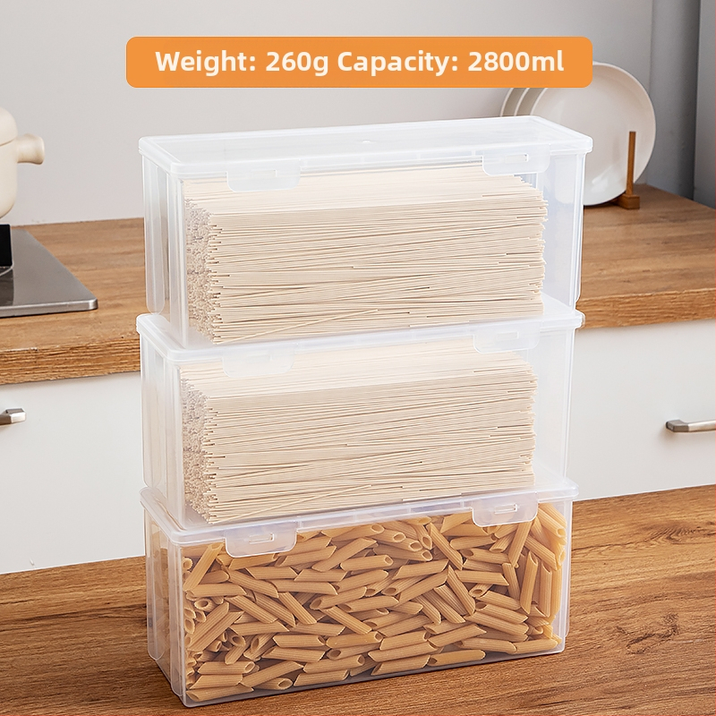 Makaronų laikymo dėžutė, stačiakampė, didelė talpa, sandarus dangtelis, PP medžiaga