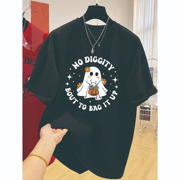 Pamut rövid ujjú póló kerek nyakkal, laza szabás, nyomtatás